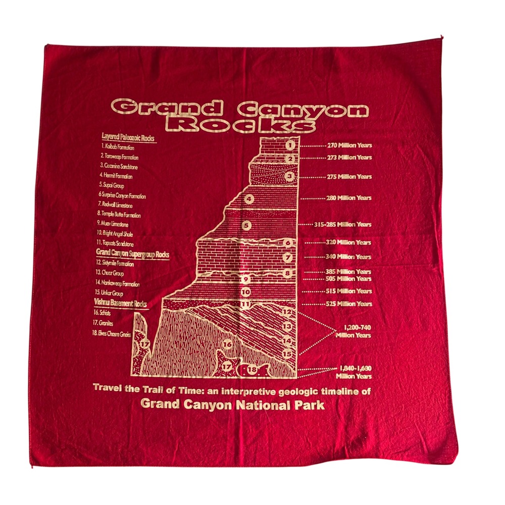 Grand Canyon National Park Trail of Time Bandana Geologic Map Rocks Red Cotton